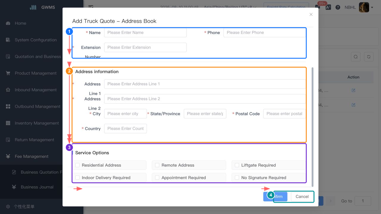 Enter address and service options