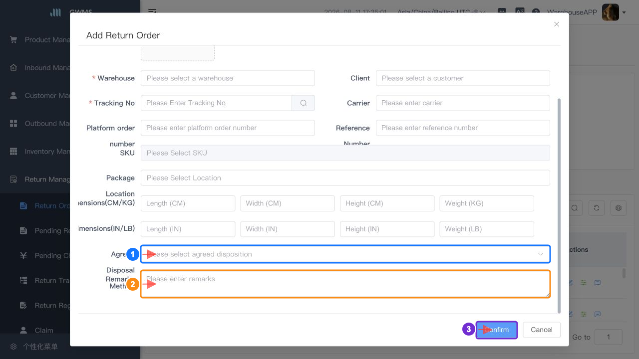 Confirm the return registration