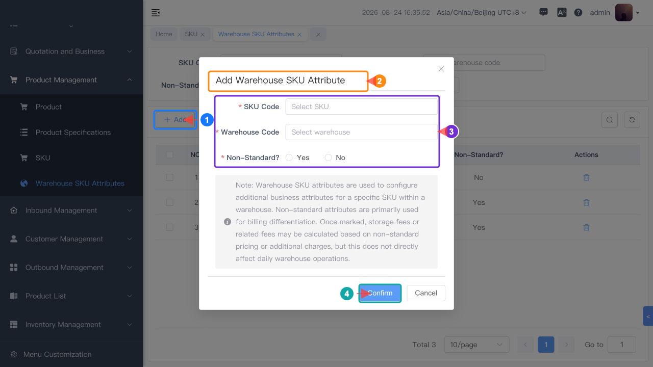 Add warehouse SKU attribute dialog