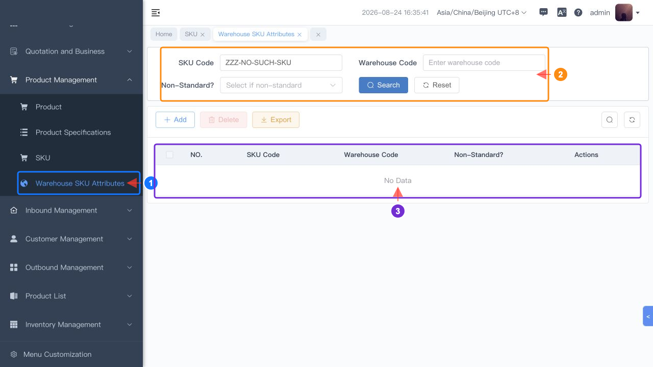 Warehouse SKU attributes empty list
